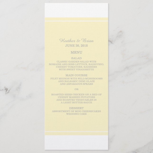 Yellow Simply Elegant Wedding Menu (Front)