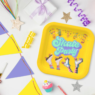Yellow Skate Party Paper Plate