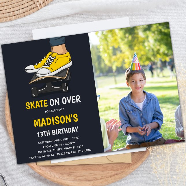 Yellow Skateboards Birthday Invitations with Photo (Yellow Skateboards Birthday Invitations w photo)