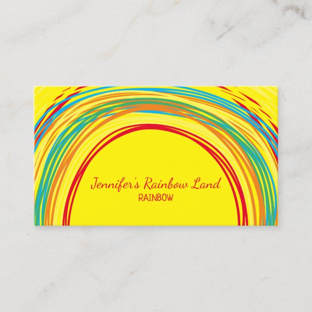 Yellow Sketch Kids Drawing Rainbow Business Card (Front)