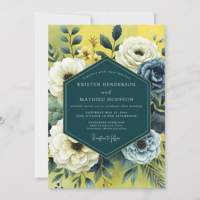 Yellow Slate Artistic Bloom Wedding Invitation (Front)