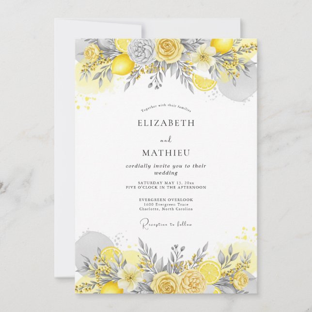 Yellow Slate Distinguished Spring Wedding Invitation (Front)