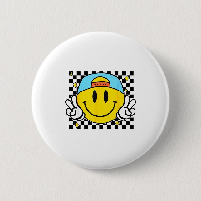 Yellow Smile Face Cute Checkered Peace Smiling Hap 6 Cm Round Badge (Front)
