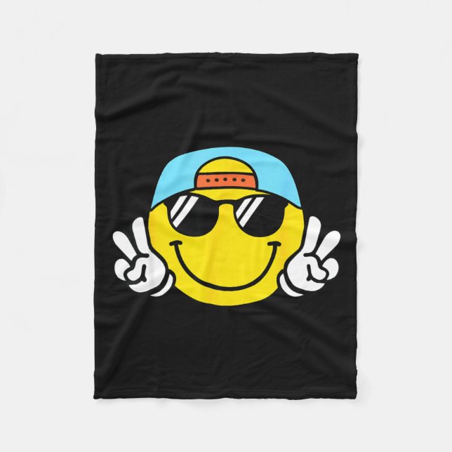 Yellow Smile Face Cute Checkered Peace Smiling Hap Fleece Blanket (Front)
