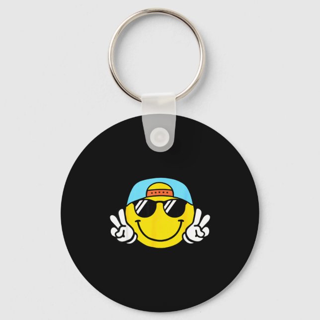 Yellow Smile Face Cute Checkered Peace Smiling Hap Key Ring (Front)