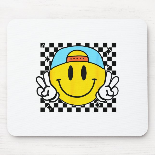 Yellow Smile Face Cute Checkered Peace Smiling Hap Mouse Mat (Front)