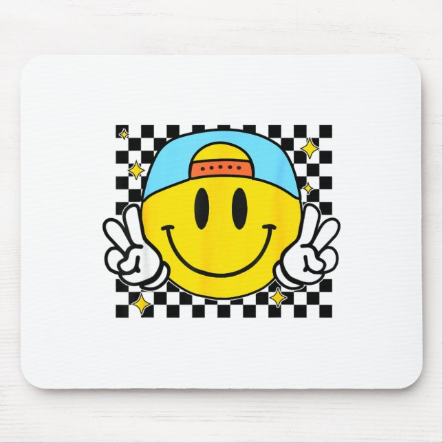 Yellow Smile Face Cute Checkered Peace Smiling Hap Mouse Mat (Front)