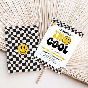 Yellow Smiley Face Two Cool Boy 2nd Birthday Invitation