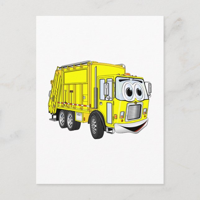 Yellow Smiling Garbage Truck Cartoon Postcard (Front)