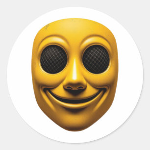 Yellow Smiling Mask Classic Round Sticker