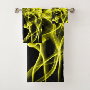 Yellow Smoke Symmetrical Minimalist Black Bath Towel Set