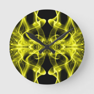 Yellow Smoke Symmetrical Minimalist Black Round Clock