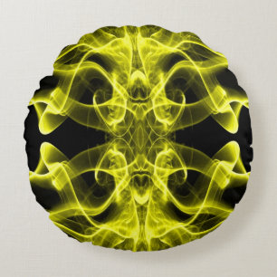 Yellow Smoke Symmetrical Minimalist Black Round Cushion