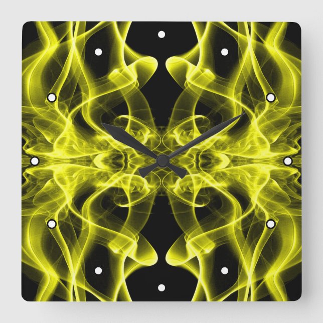 Yellow Smoke Symmetrical Minimalist Black Square Wall Clock (Front)