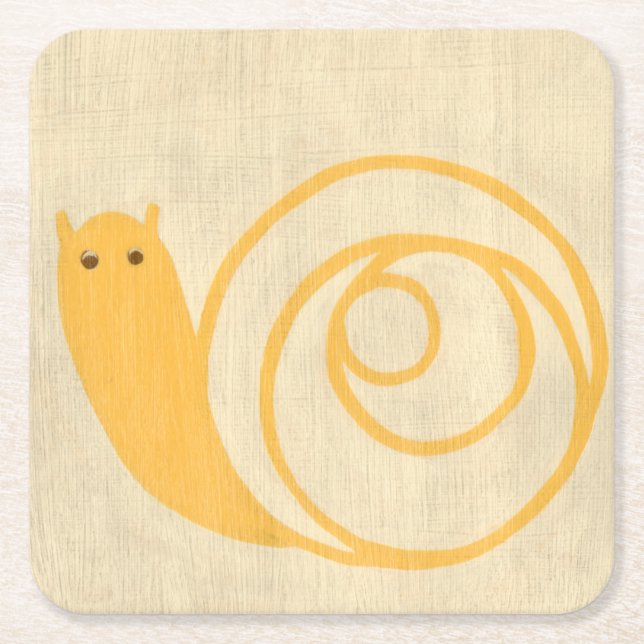 Yellow Snail on Cream Background Square Paper Coaster (Front)
