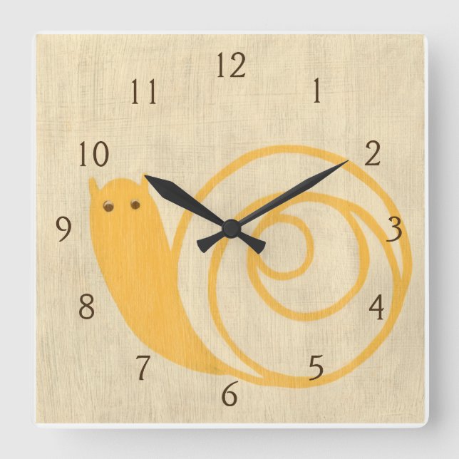 Yellow Snail on Cream Background Square Wall Clock (Front)