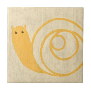 Yellow Snail on Cream Background Tile