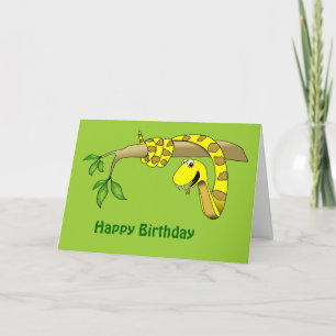 Yellow Snake in a Tree Reptile Birthday Card