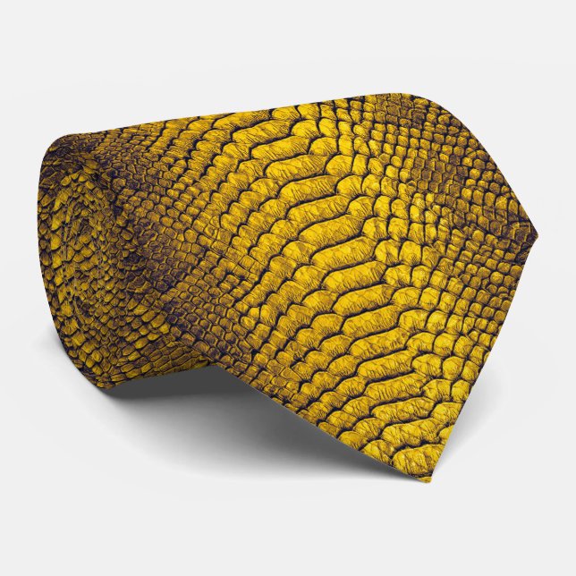 Yellow Snake Leather Texture Snakeskin Tie (Rolled)