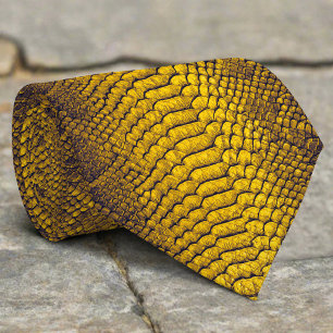 Yellow Snake Leather Texture Snakeskin Tie