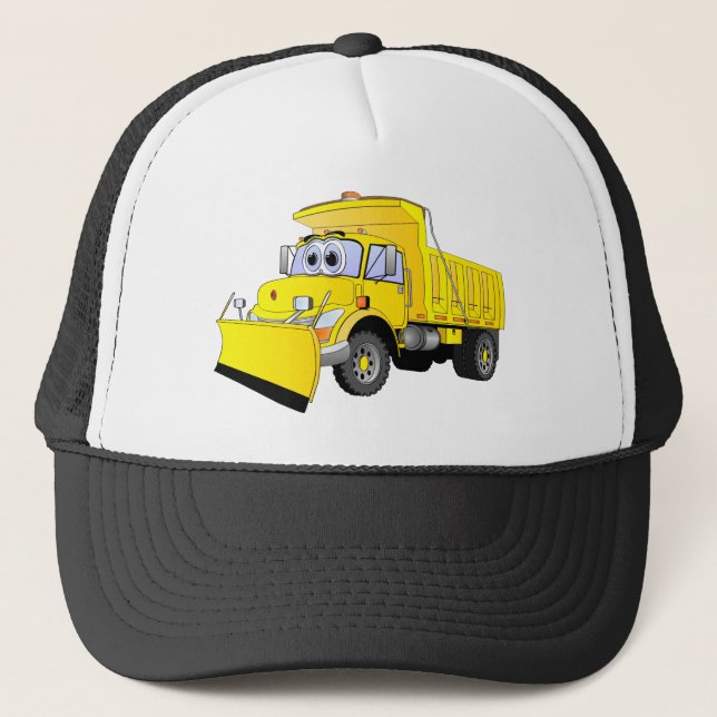 Yellow Snow Plough Cartoon Trucker Hat (Front)