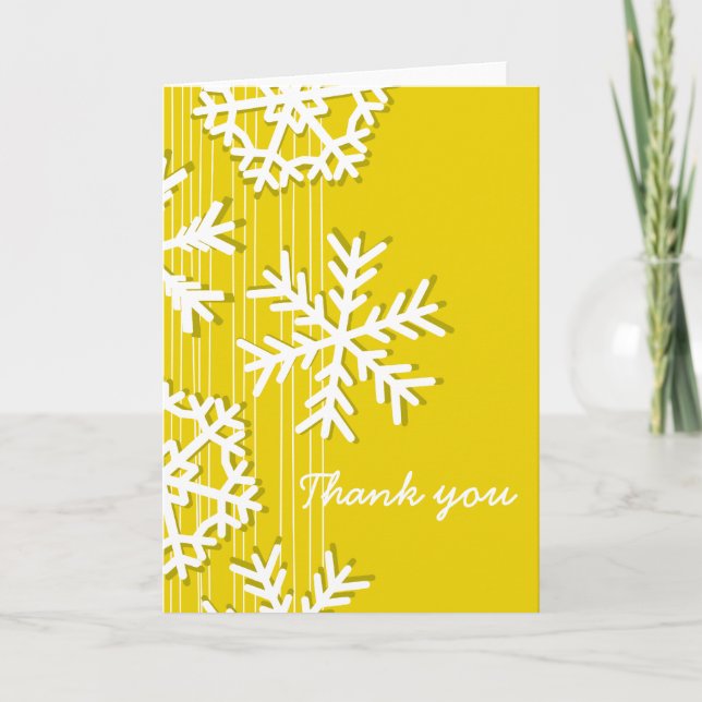 Yellow Snowflakes Christmas Thank You Card (Front)