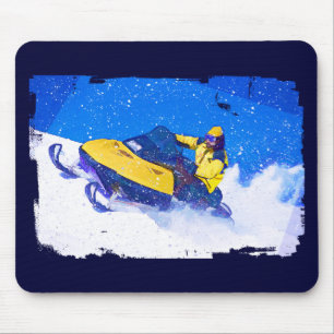 Yellow Snowmobile in Blizzard Mouse Mat