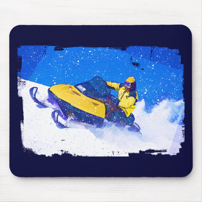 Yellow Snowmobile in Blizzard Mouse Mat (Front)
