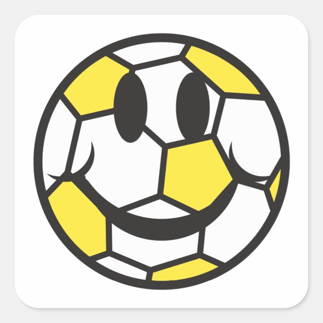 yellow soccer ball smiley face square sticker (Front)