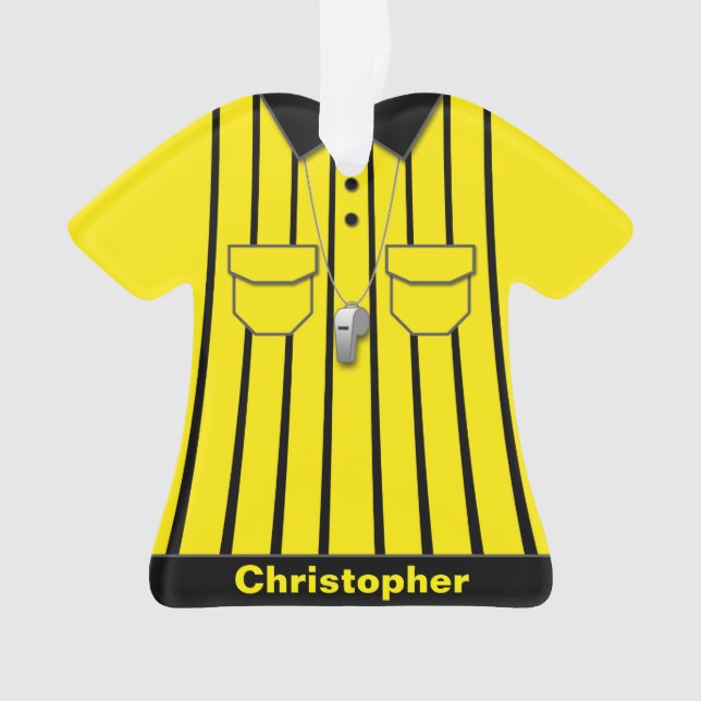 Yellow Soccer Referee Uniform Personalised Ornament (Front)