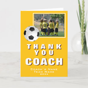 Yellow Soccer Thank you Coach Team Photo Card