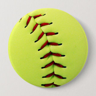 Yellow softball ball 10 cm round badge