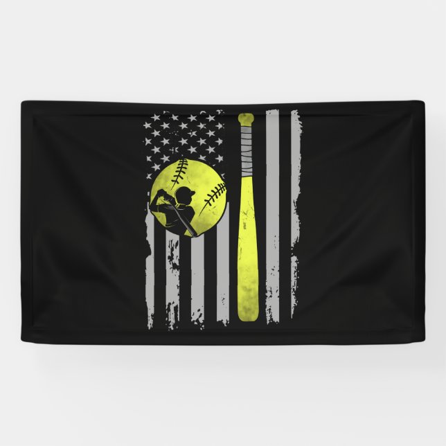 Yellow Softball Bat Flag 4th Of July Independence Banner (Horizontal)
