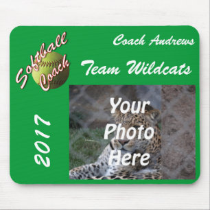 Yellow Softball Coach Script with Team Pic Text Mouse Mat