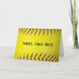 Yellow Softball Coach Thank You Card