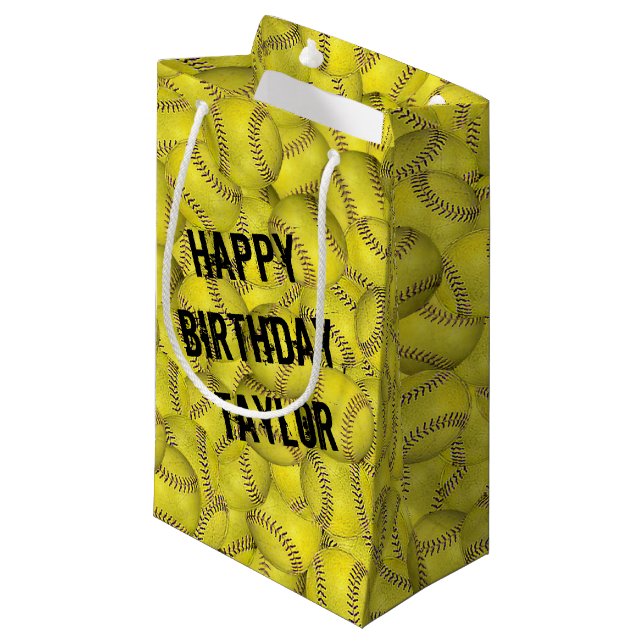 yellow softball collection birthday small gift bag (Front Angled)