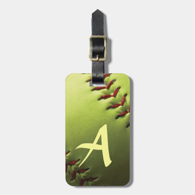 Yellow Softball Custom Luggage Tag (Front Vertical)