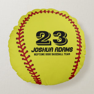 Yellow Softball Games Sports Team Round Pillows
