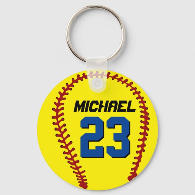 Yellow Softball Keychain for Sports Fan or Athlete (Front)