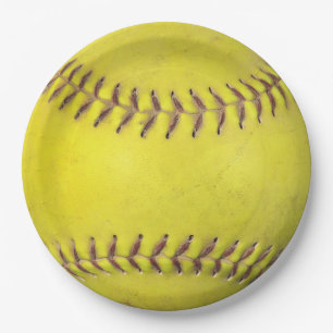 Yellow Softball Paper Plate