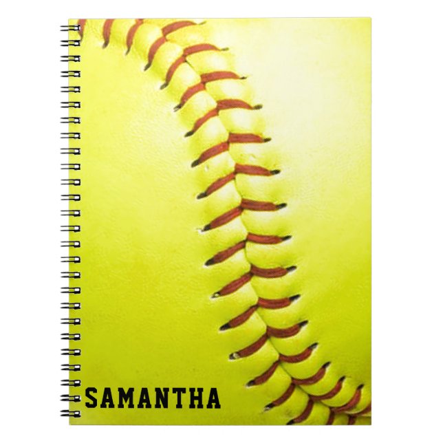 Yellow Softball Personalised Notebook (Front)