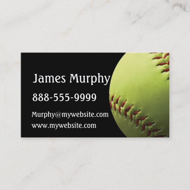 Yellow Softball Sporty Business Card (Front)