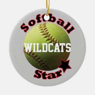 Yellow Softball Star Team Ceramic Tree Decoration