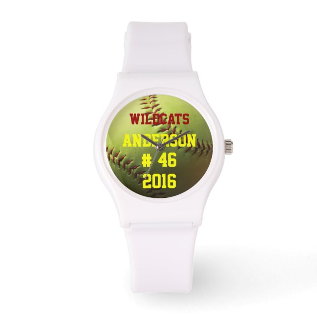 Yellow Softball Team Name Number and Year Watch (Front)