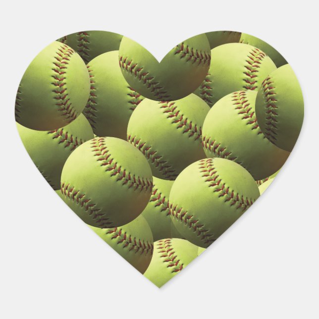 Yellow Softball Tons of Balls Heart Sticker (Front)
