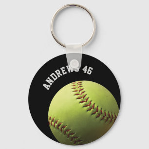 Yellow Softball with Name or Text Key Ring