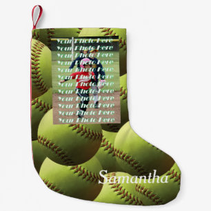 Yellow Softball with Player Photo Small Christmas Stocking