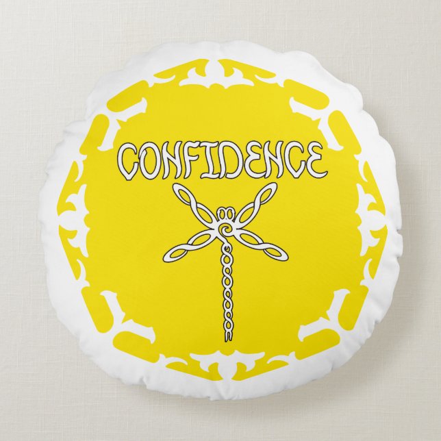 Yellow Solar Plexus Chakra Dragonfly White BG Round Cushion (Front)