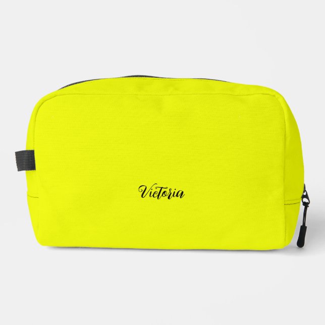 Yellow solid colour neon name or delete text  dopp kit (Front)