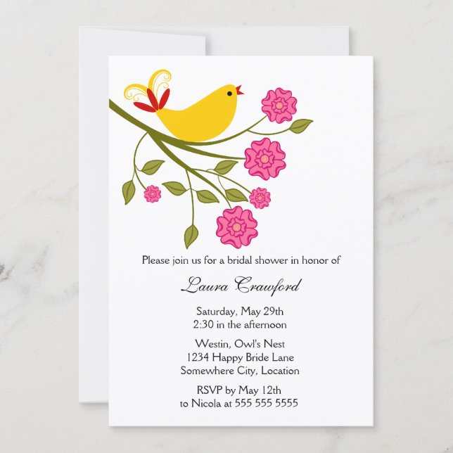 Yellow Songbird Bridal Shower Invitation (Front)